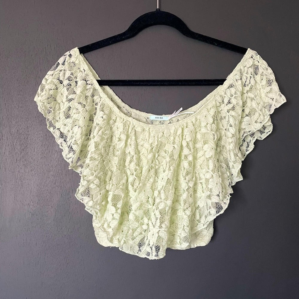 Kimchi Blue Urban Outfitters Green Off The Shoulder Lace Crop Top - Size Small